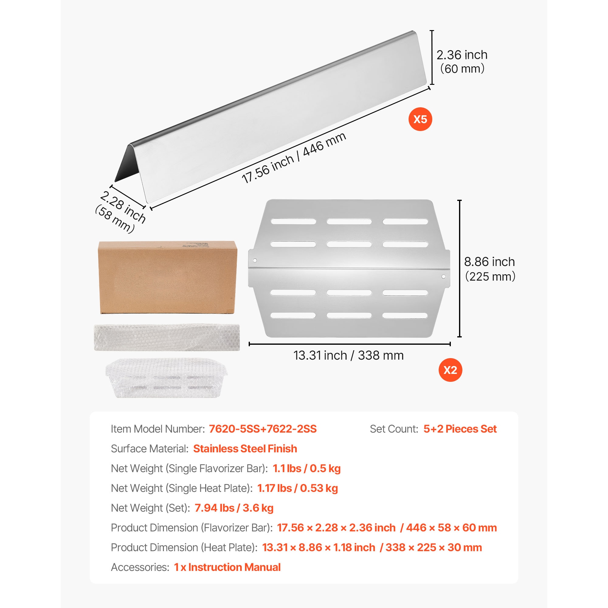 17 In Flavorizer Bars Steel Grill Replacement For Weber Genesis 300 Series_maomaolike.com